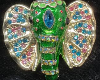 Gold Tone Crystal Enamel Elephant Brooch
