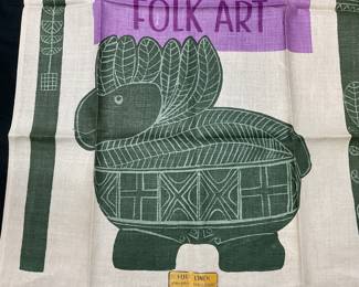 Vintage Polish Folk Art Print Linen Textile NWT
