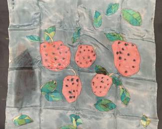 Vintage Hand Painted Silk Strawberry Scarf
