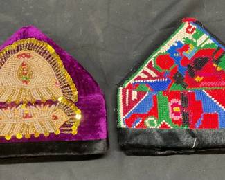 Lot 2 Beaded & Embroidered Childrens Hats
