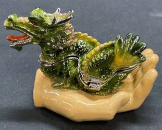 Keren Kopal Enameled Dragon Hand Trinket Box
