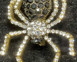 Gold Tone Black Crystal Spider Brooch
