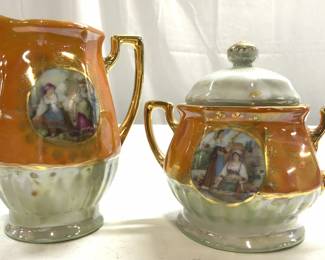 Lot 2 German Porcelain Cream & Lidded Sugar Dish
