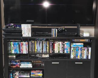 Credenza  - Lots of DVD's - Sharp TV - 
