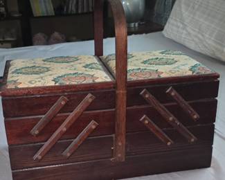 Antique Sewing Basket Full of Sewing Items