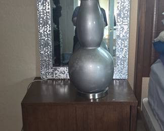 Midcentury Nightstand- Chrome Lamp- Chrome Mirror