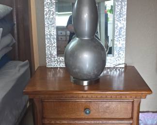 3 Drawer Nightstand- Chrome Lamp - Chrome Mirror