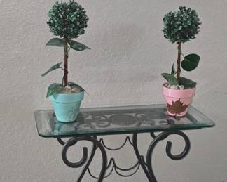 Narrow Iron Table with Glass Top - Artificial Plants
