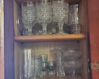 pressed glass goblets, desserts