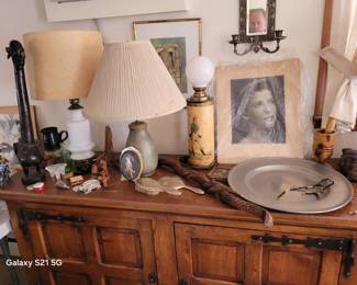 Antique Oak Belgian side board cabinet with handmade iron hardware and hinges
