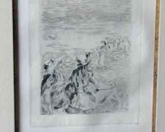 After Pierre Auguste Renoir Sur La Plage A Berneval Etching Framed 