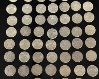 Lot of 54 Pre 1963 Benjamin Franklin 1/2 Dollar Coins Half