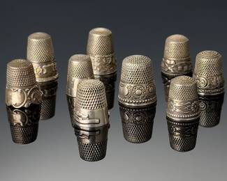 Lot of 9 Antique Silver Thimbles 