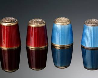 Lot of 4 Aksel Holmsen Norway Guilloche Enamel Gilded Sterling Silver Thimbles MCM