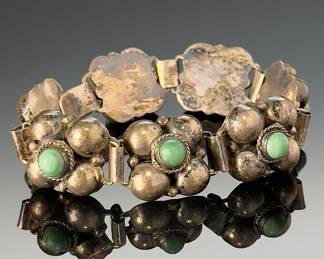 Vintage Mexican Silver & Turquoise Puffy Bracelet 