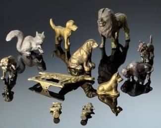 Lot of 11 Bronze/Cast-Iron Antique Animal Figurines