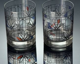 2pc Frank Lloyd Wright Waterlilies Double Old Fashioned Glasses 