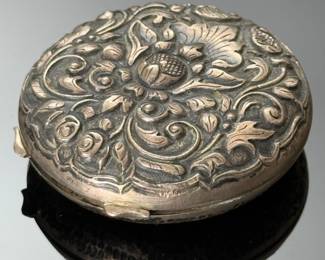 Antique Victorian Repousse 800 Silver Compact 