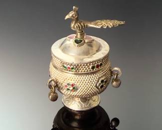 Silver Peacock Kumkum Box