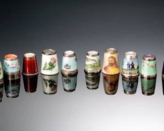 Lot of 10 Antique Enamel Sterling Silver Thimbles  