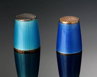 Lot of 2 David Andersen Norway Guilloche Enamel Gilded Sterling Silver Thimbles 