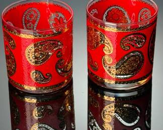 2pc MCM Vintage Culver Paisley Old Fashioned Drinking Glasses