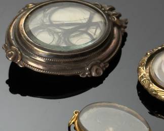 Lot of 3 Antique Victorian Mourning Pendants/Brooches Hair 