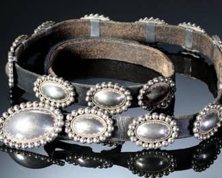 Navajo Richard Little Yellowhorse Rising Sun Sterling Silver Domed/Bead Concho Belt 