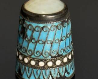 David Anderson Norway Thimble Enamel 925 Sterling Silver Stone Top 