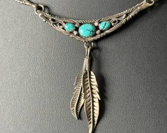 Vintage Navajo Sterling Silver & Turquoise Choker Necklace Signed Native American Jewelry 