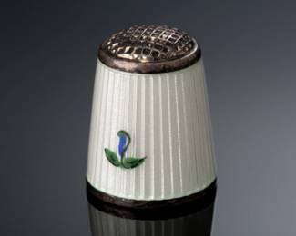 Aksel Holmsen Norway Enamel Flower Sterling Silver Thimbles MCM