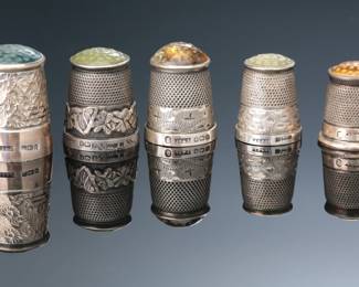 Lot of 5 Stone Top Sterling Silver Thimbles James Swann and Sons JS&S Gemstone Yellow Green 