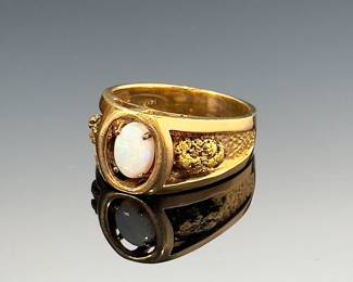 14k Strellman Gold & Opal Nugget Texture Ring 