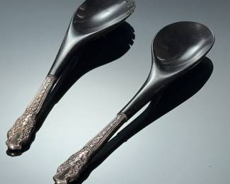 Vintage Sterling Silver & Bakelite Salad Servers