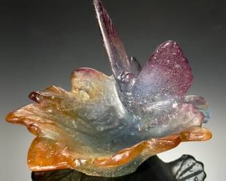 Daum France Crystal Pate de Verre Art Glass Butterfly Dish