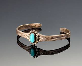 Vintage Navajo Silver & Turquoise Childs Cuff Bracelet Native American Jewelry 