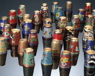 Lot of 51 Vintage Chinese Cloisonne Thimbles Brass & Enamel 