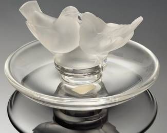 Lalique France Crystal Love Birds Dish Two Doves 