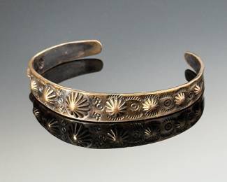 Antique Navajo Stamped Silver Cuff Bracelet Native American Jewelry 