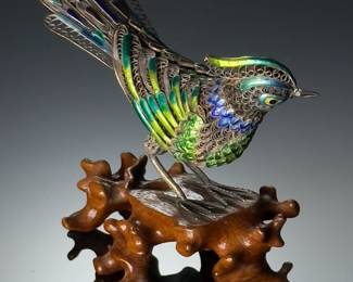Sterling Silver Filigree & Enamel Chinese Bird Figure