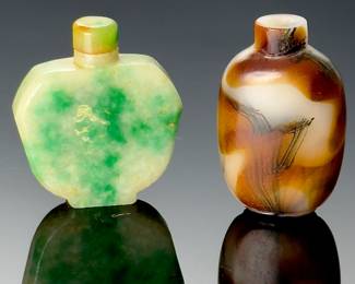 Lot of 2 Vintage &nbsp;Mottled Jade Snuff Bottles