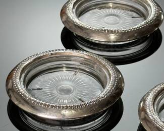 5pc Vintage Sterling Silver and Crystal Sunflower Coasters