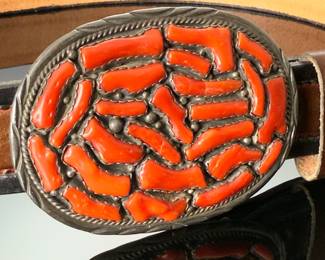 Navajo Evelyn Yazzie Coral Cluster Belts Buckle & Belt Native American 