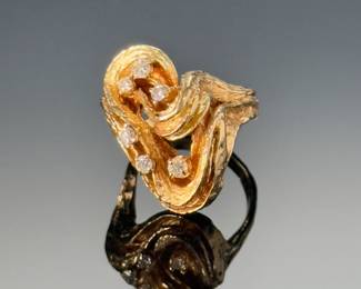 14k Gold & Diamond Organic Modernist Statement Ring 