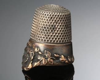 Antique Ketcham & McDougall Wild Rose Dropped Rim Sterling Silver  Thimble KMD #10