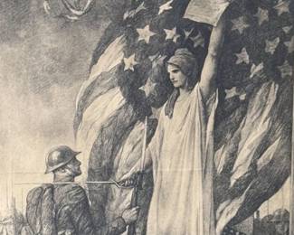 Original WWI Presidential Wound Certificate Columbia Gives to Her Son Named Accolade Of New Chivalry Of Humanity 