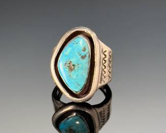 Vintage Navajo Silver & Turquoise Shadowbox Ring Native American Jewelry 