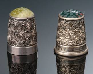 Lot of 2 Vintage John Fettes Thimbles Sterling Silver Gemstone Stone Tops 