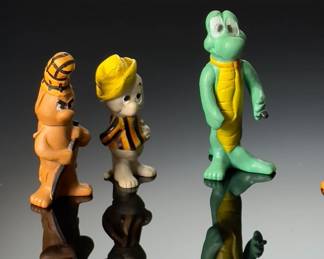 Lot of 4 1969 Vintage Walt Kelly Pogo Figure Toys Howland Owl Albert Alligator Porky Pine Pogo Possum