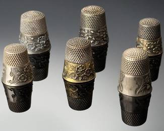 Lot of 7 Antique Ketcham & McDougall&nbsp;Floral Sterling Silver Thimbles 